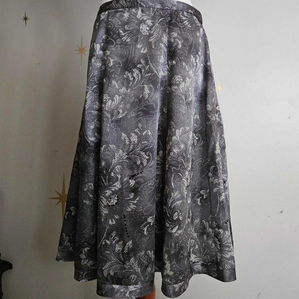 Coldwater Creek Petite Medium Grey Silver Satin Midi Skirt with Sequins